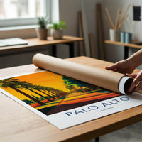 Palo Alto Poster - California Wall Art - Golden Palm Pathway Home Decor