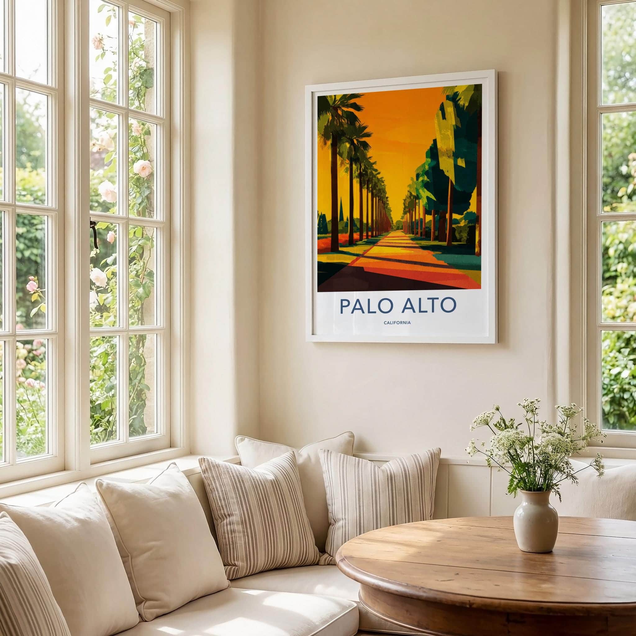 Palo Alto Poster - California Wall Art - Golden Palm Pathway Home Decor