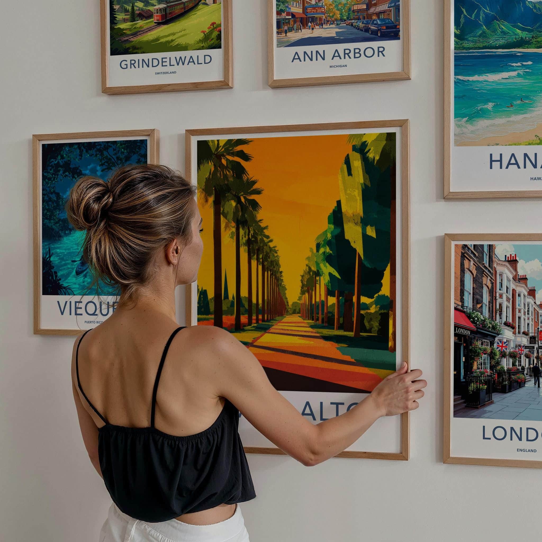 Palo Alto Poster - California Wall Art - Golden Palm Pathway Home Decor