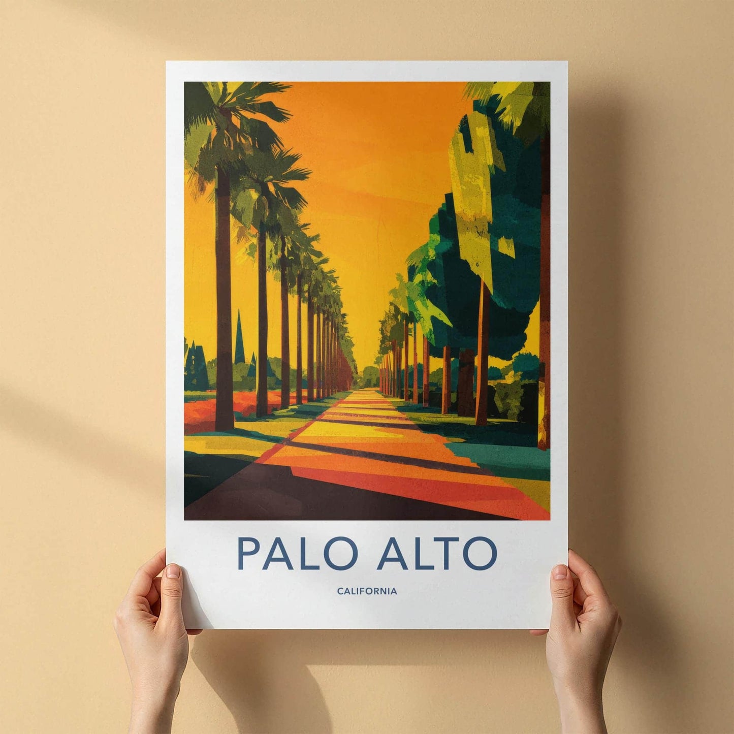 Palo Alto Poster - California Wall Art - Golden Palm Pathway Home Decor