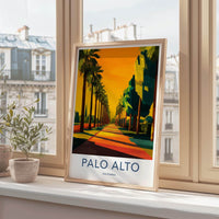 Palo Alto Poster - California Wall Art - Golden Palm Pathway Home Decor
