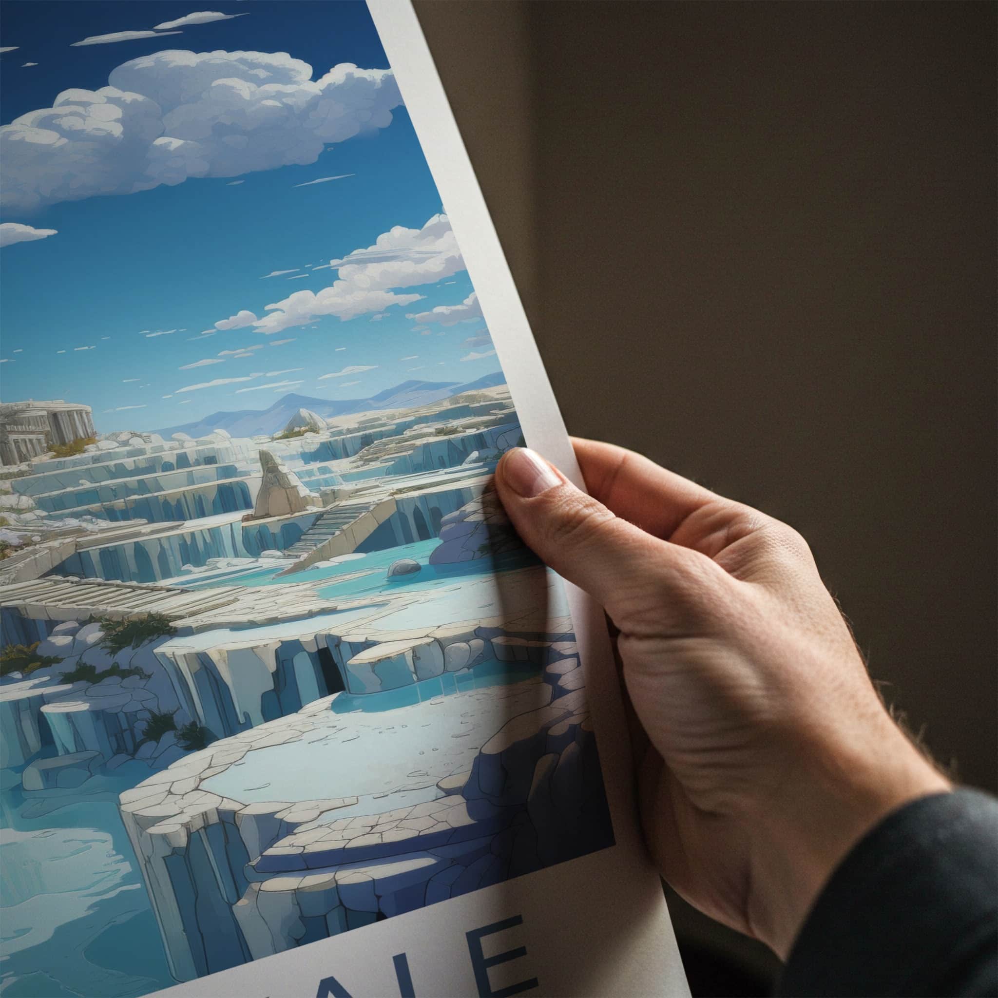 Pamukkale Poster - Turkiye Travel Art - Travertine Pools Temple Wall Decor