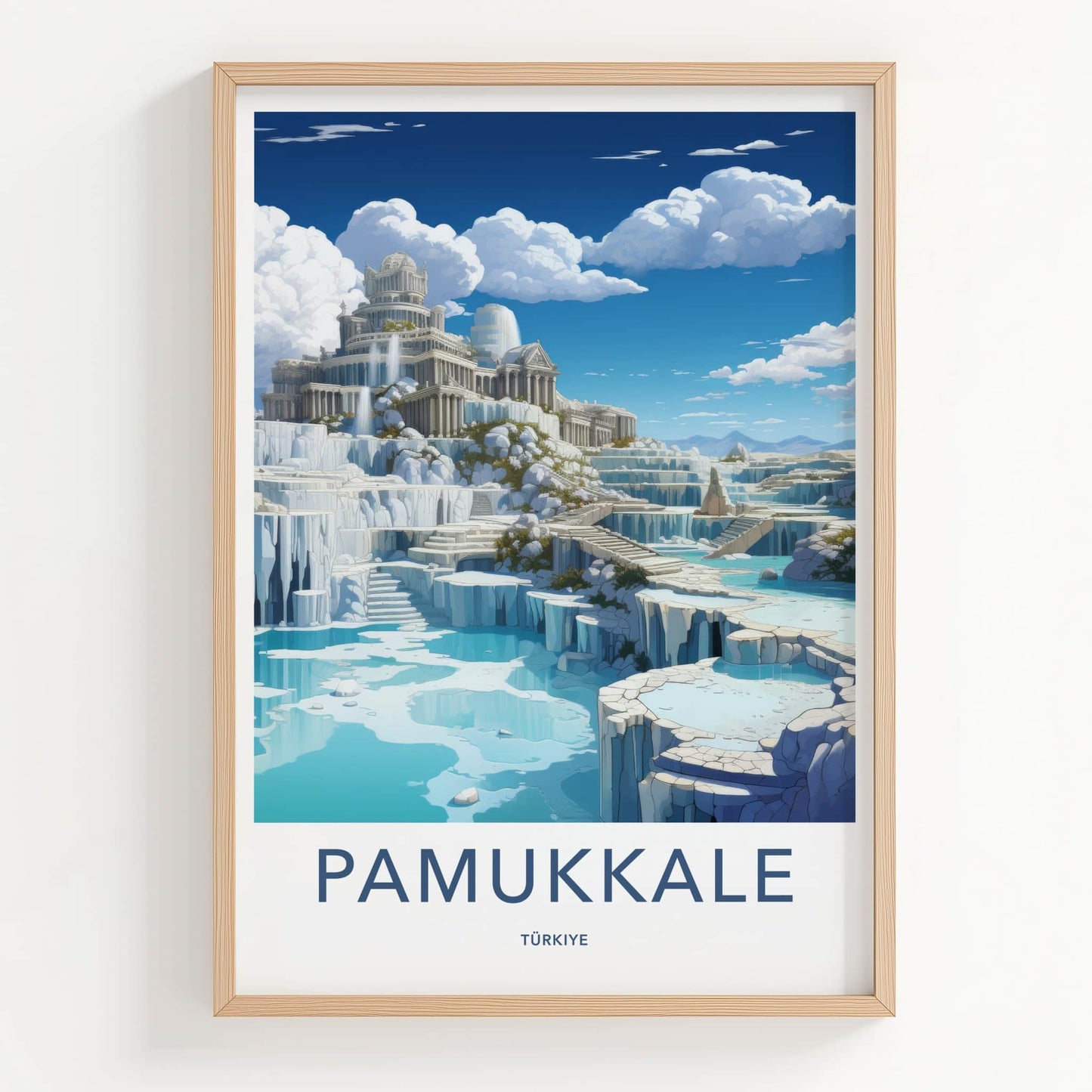 Pamukkale Poster - Turkiye Travel Art - Travertine Pools Temple Wall Decor