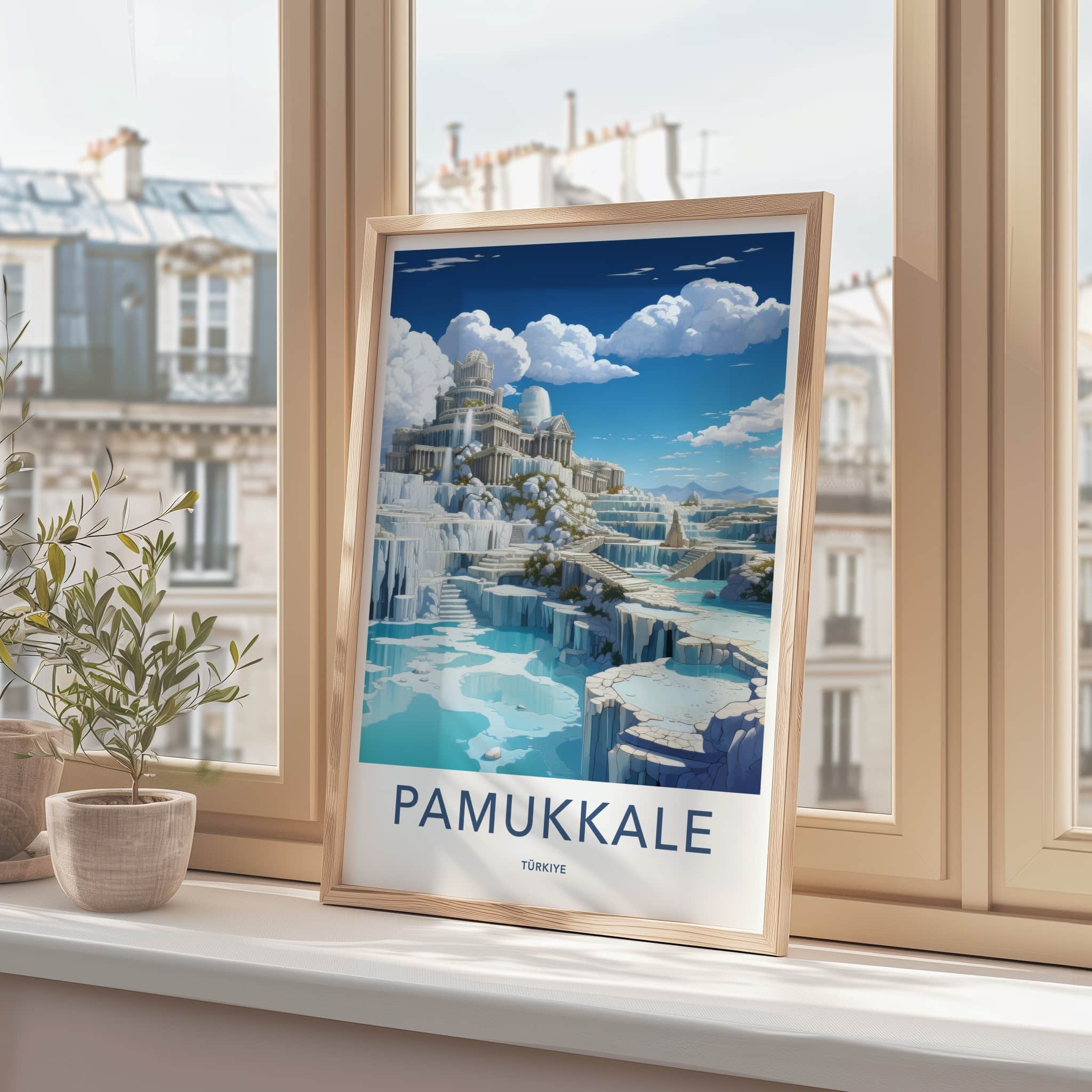 Pamukkale Poster - Turkiye Travel Art - Travertine Pools Temple Wall Decor