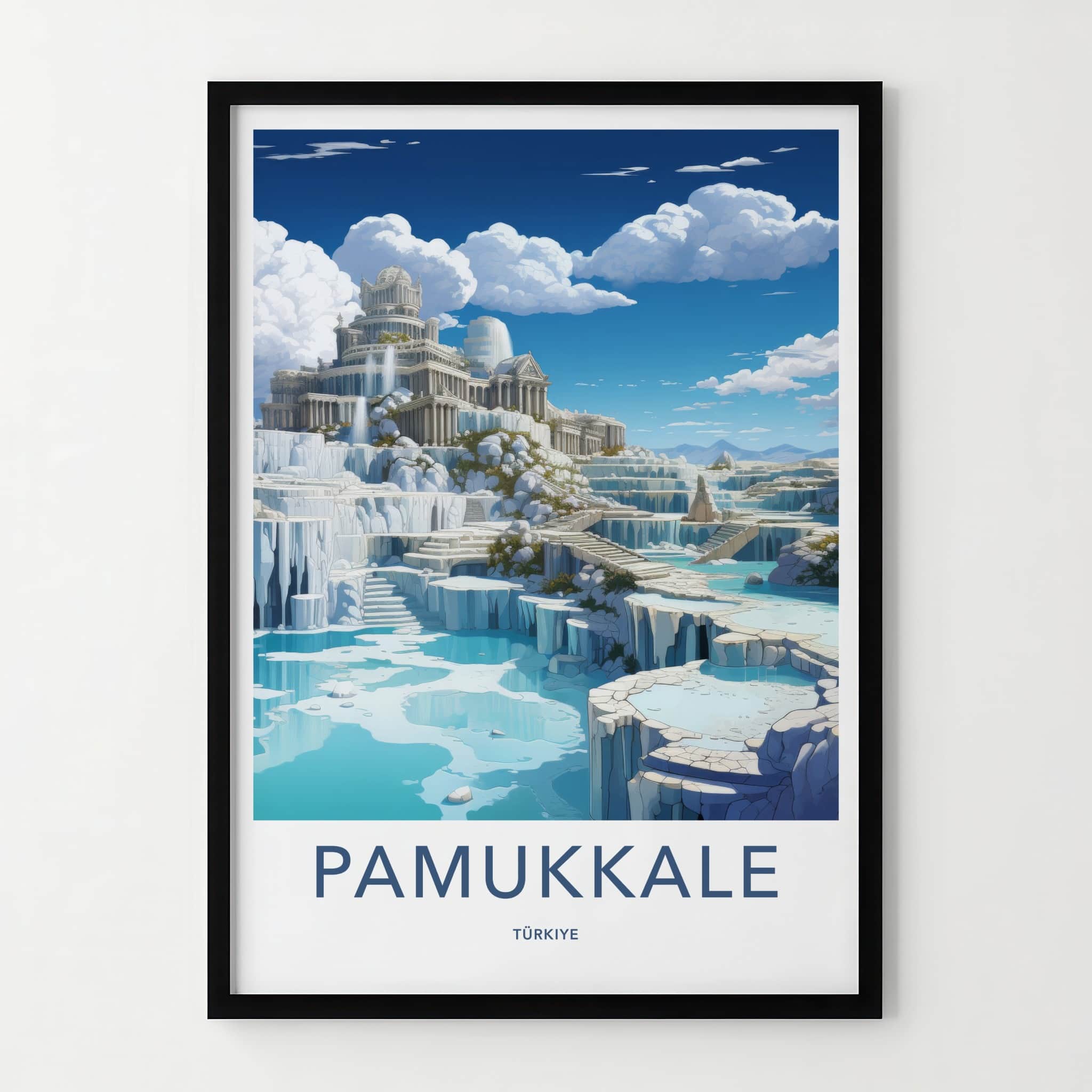 Pamukkale Poster - Turkiye Travel Art - Travertine Pools Temple Wall Decor