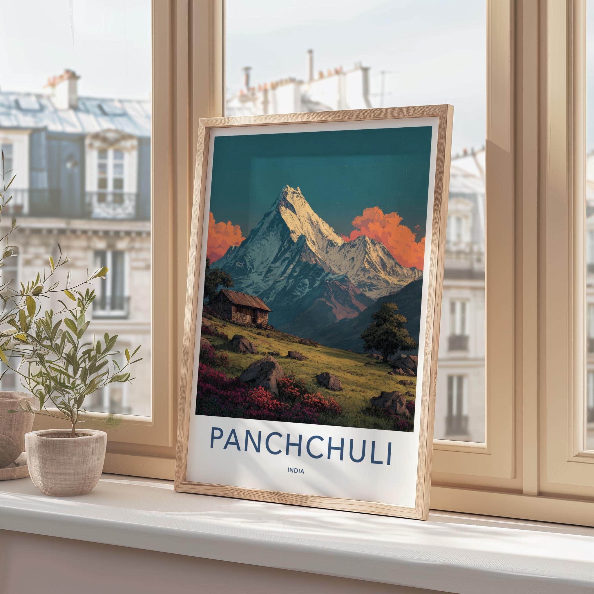 Panchchuli Poster - India Travel Art - Uttarakhand Rustic Cabin Home Decor