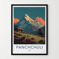 Panchchuli Poster - India Travel Art - Uttarakhand Rustic Cabin Home Decor