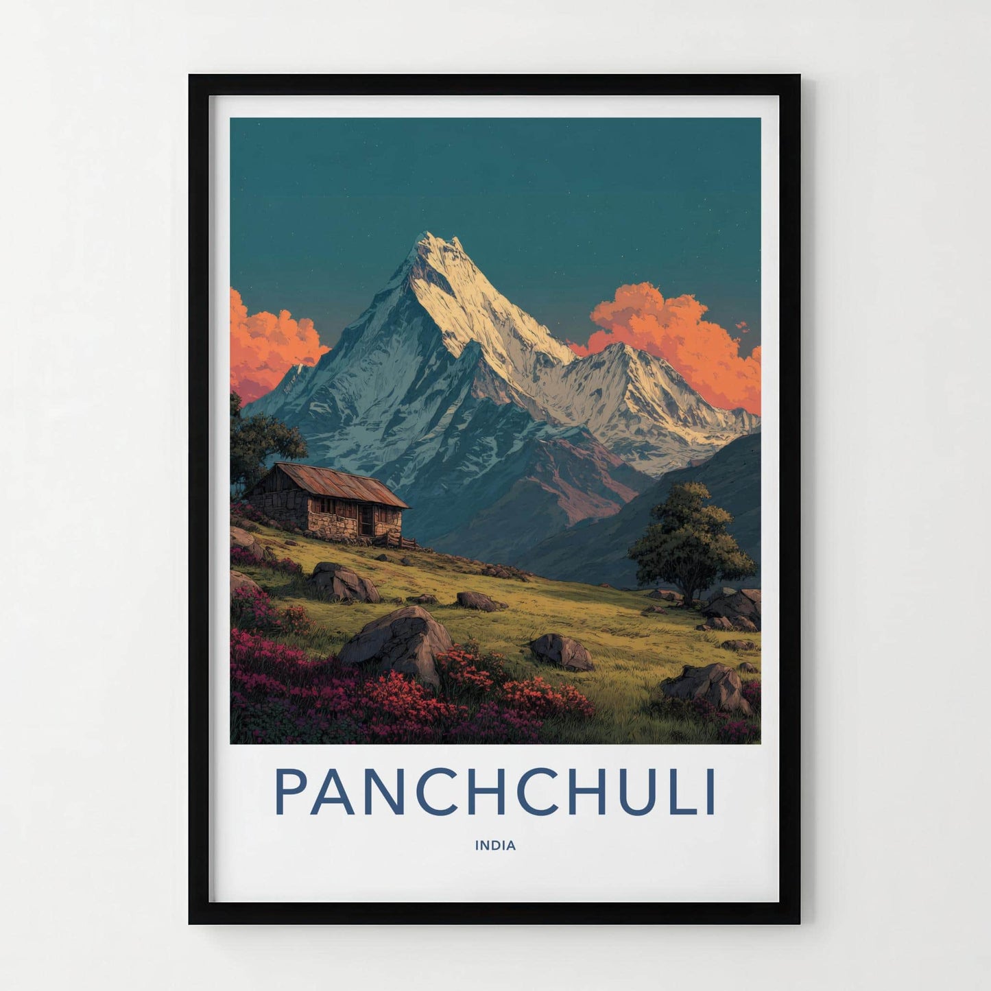 Panchchuli Poster - India Travel Art - Uttarakhand Rustic Cabin Home Decor