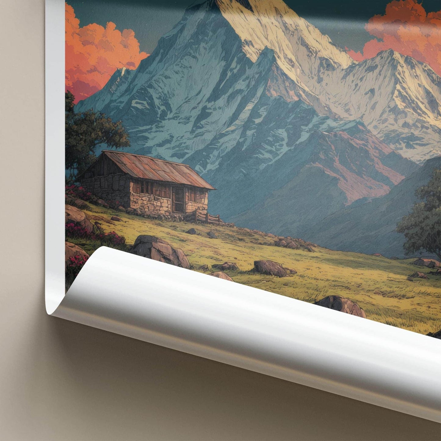 Panchchuli Poster - India Travel Art - Uttarakhand Rustic Cabin Home Decor