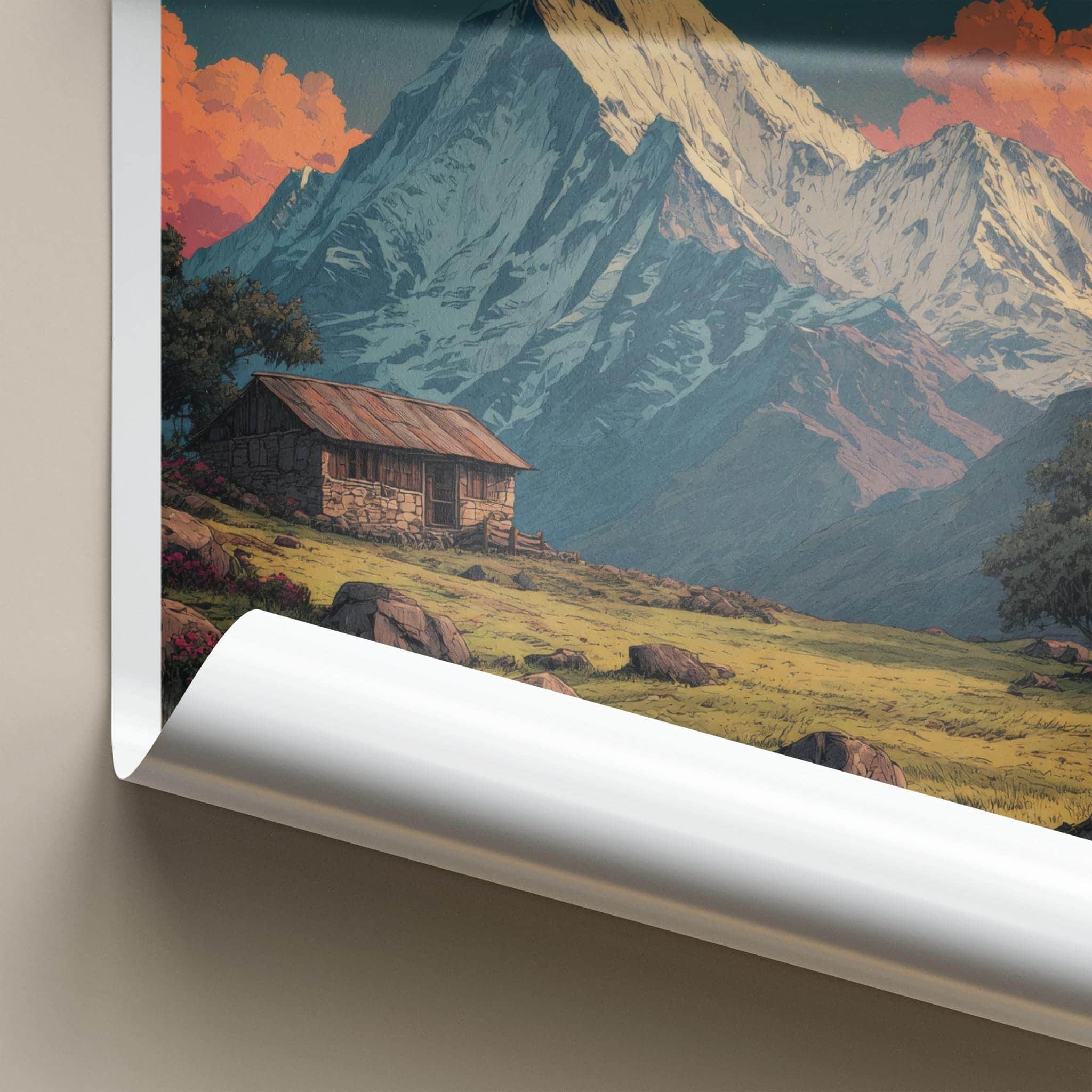 Panchchuli Poster - India Travel Art - Uttarakhand Rustic Cabin Home Decor