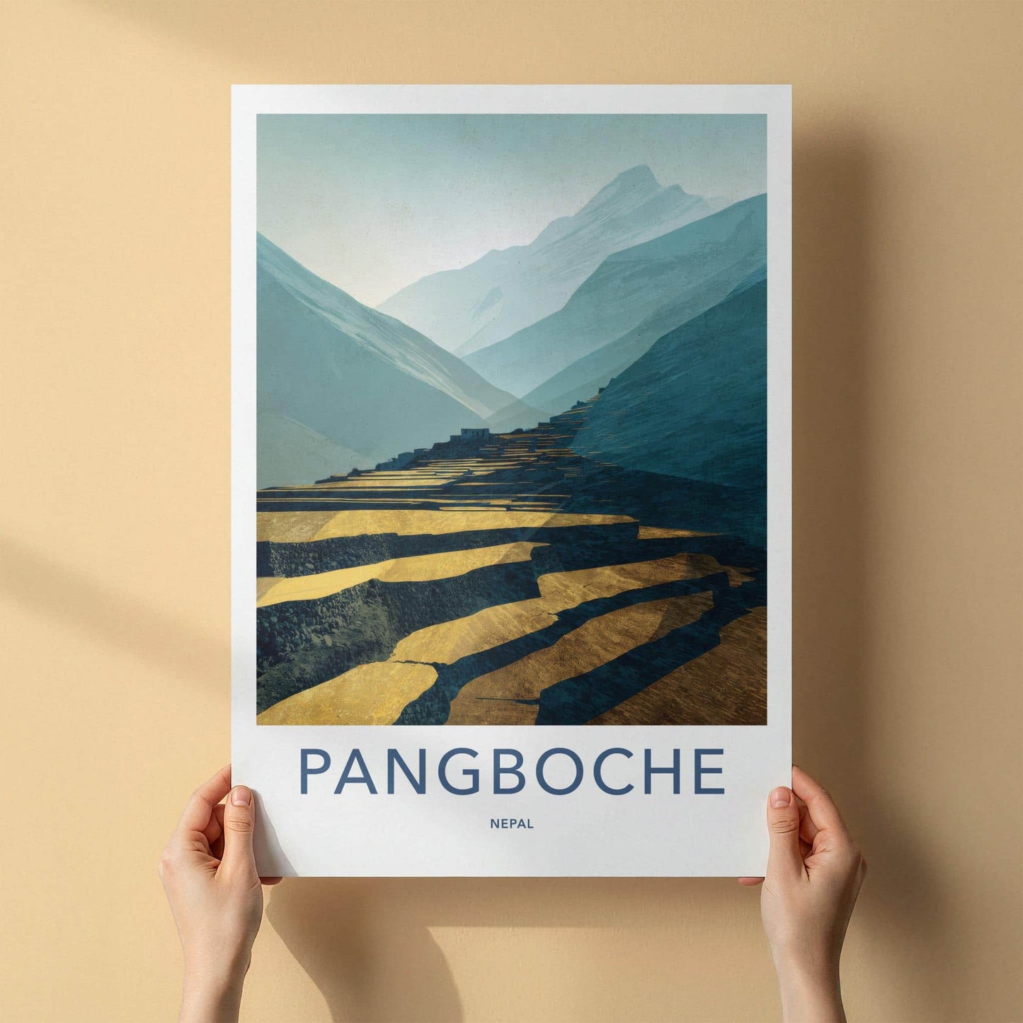 Pangboche Poster - Nepal Travel Art - Golden Mountain Terraces Home Decor