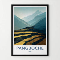 Pangboche Poster - Nepal Travel Art - Golden Mountain Terraces Home Decor
