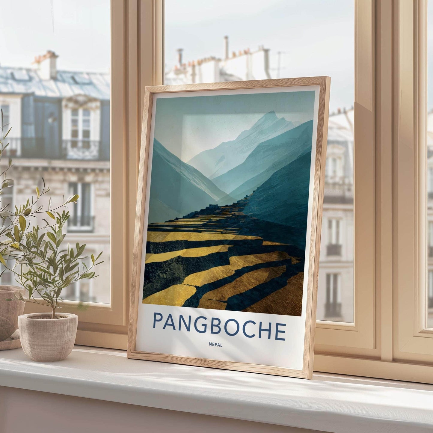 Pangboche Poster - Nepal Travel Art - Golden Mountain Terraces Home Decor