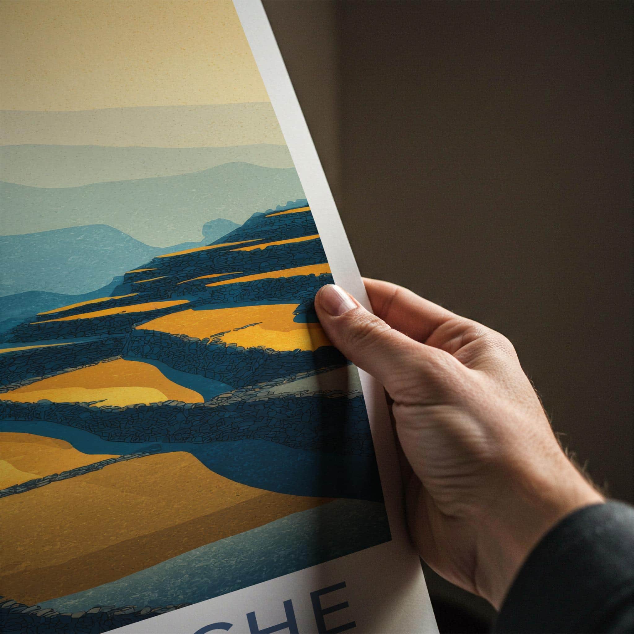 Pangboche Poster - Nepal Travel Art - Golden Terraced Fields Home Decor