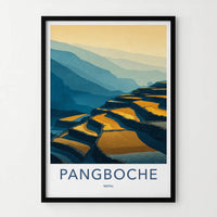 Pangboche Poster - Nepal Travel Art - Golden Terraced Fields Home Decor