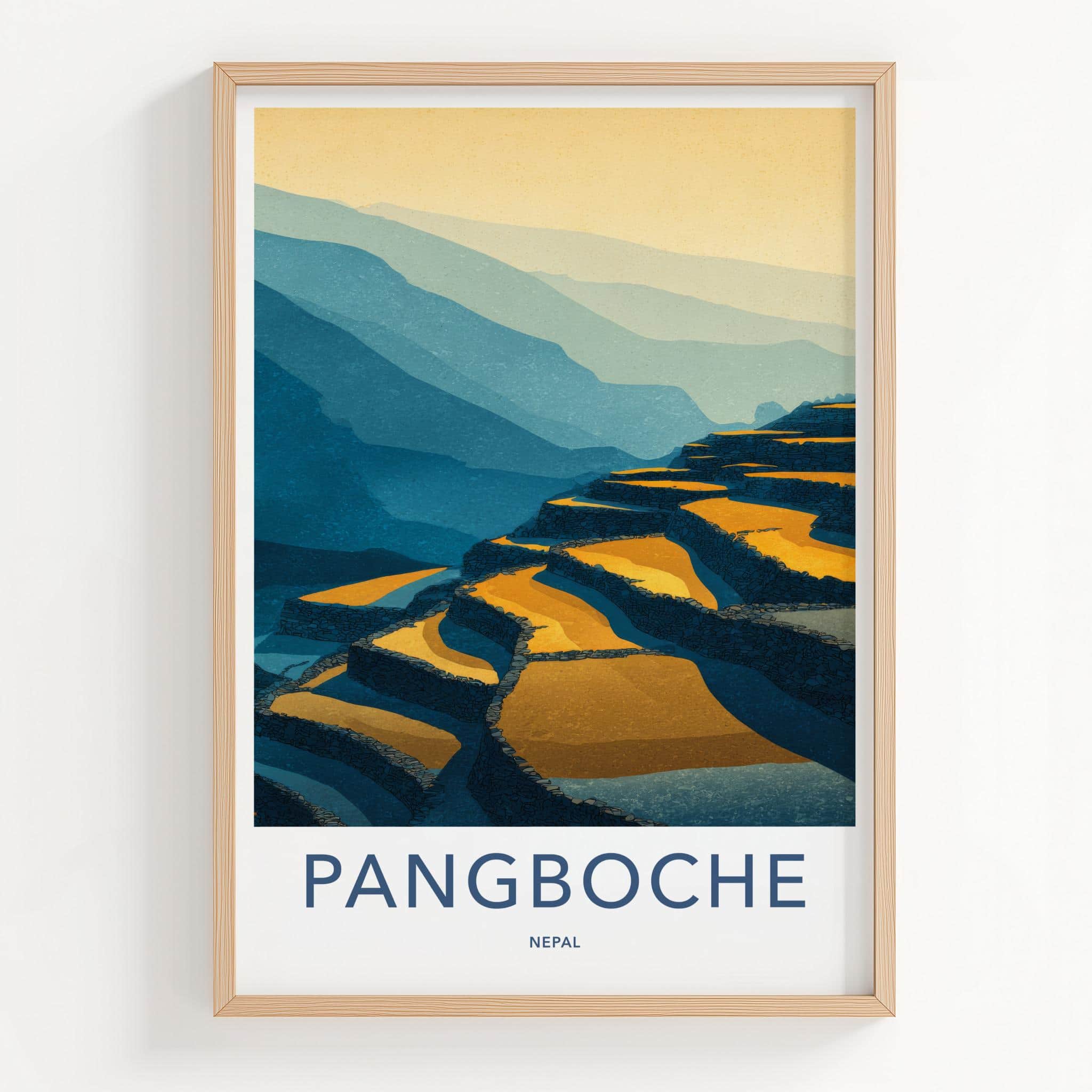 Pangboche Poster - Nepal Travel Art - Golden Terraced Fields Home Decor