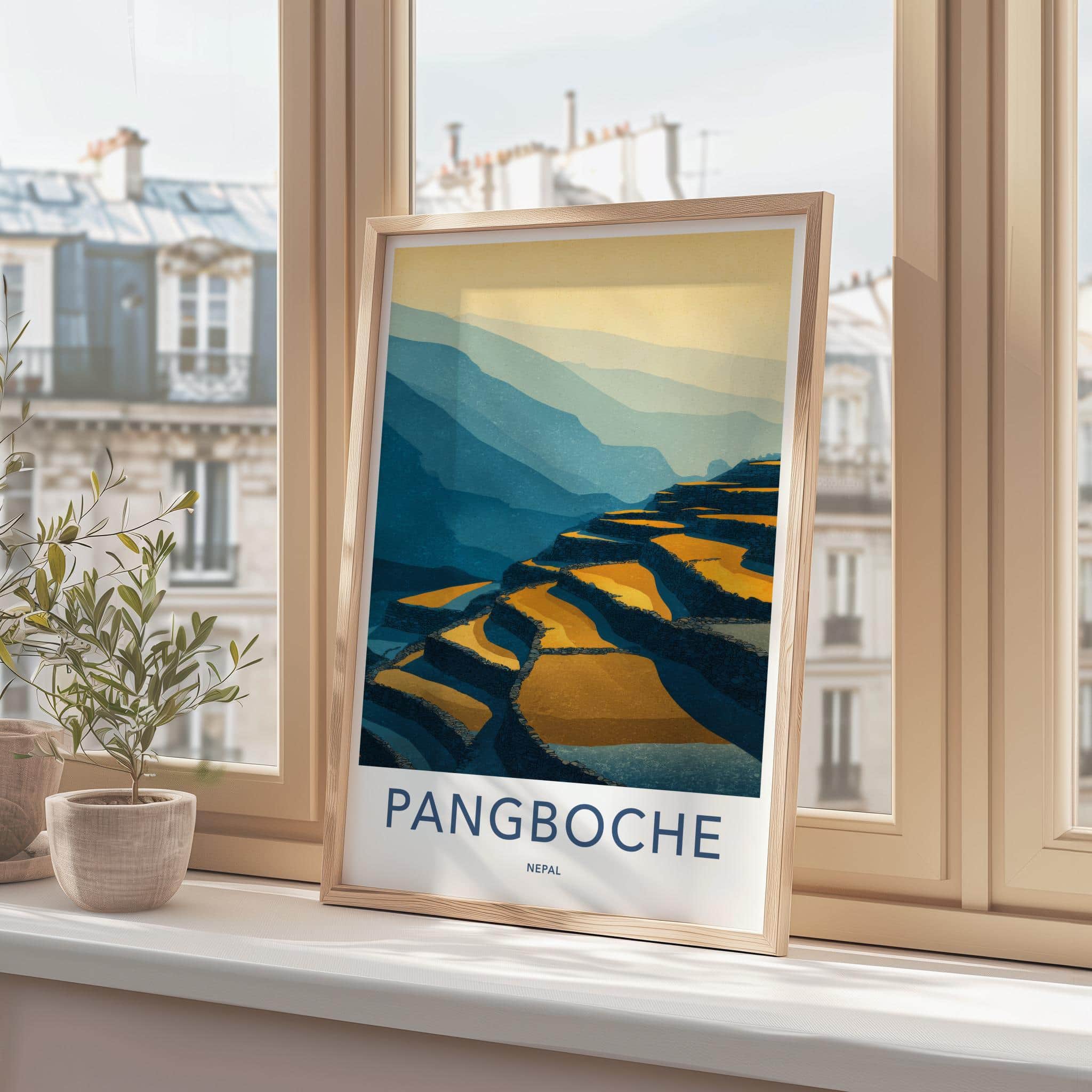 Pangboche Poster - Nepal Travel Art - Golden Terraced Fields Home Decor