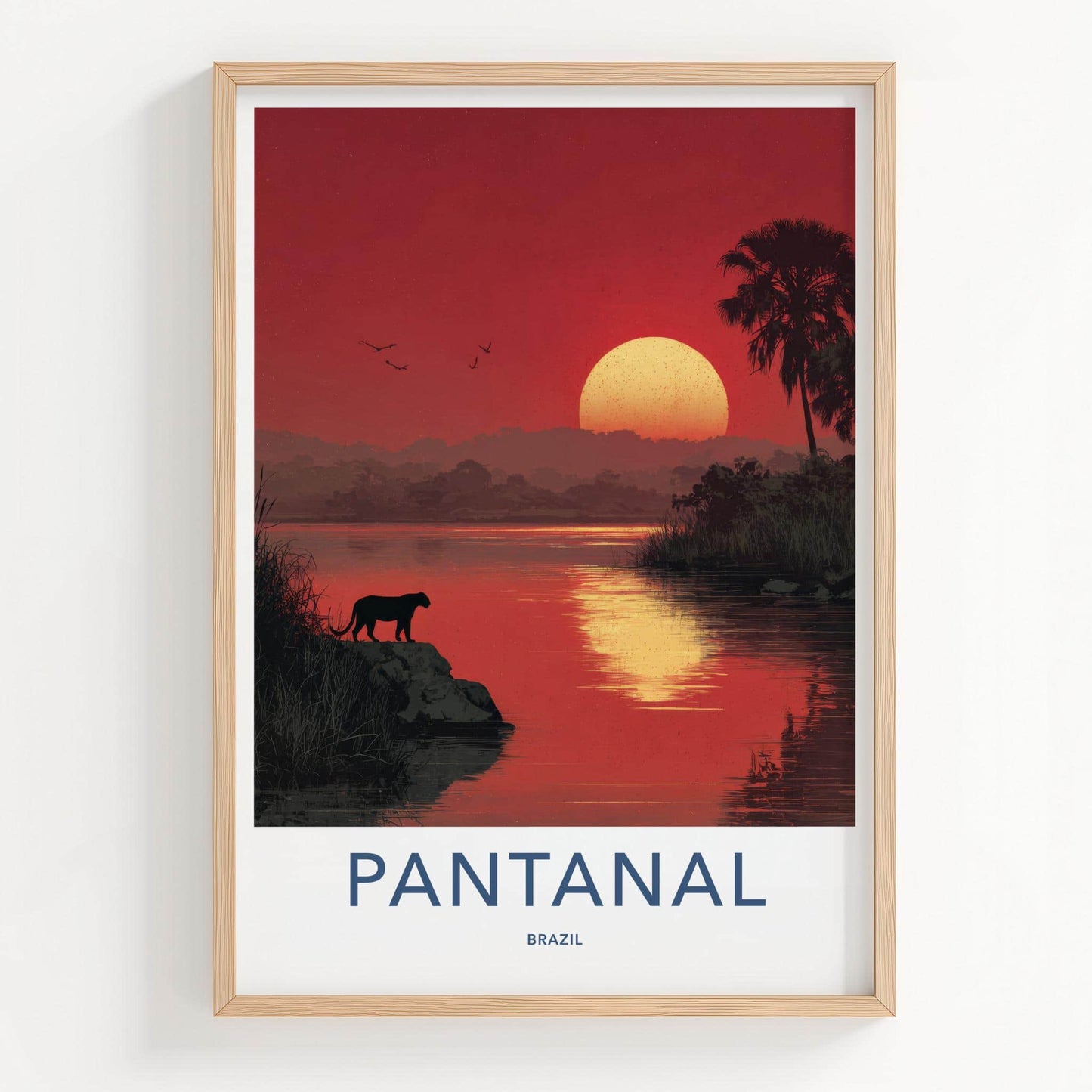 Pantanal Poster - Brazil Travel Art - Panther Red Sunset Home Decor