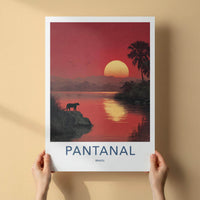 Pantanal Poster - Brazil Travel Art - Panther Red Sunset Home Decor