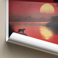 Pantanal Poster - Brazil Travel Art - Panther Red Sunset Home Decor