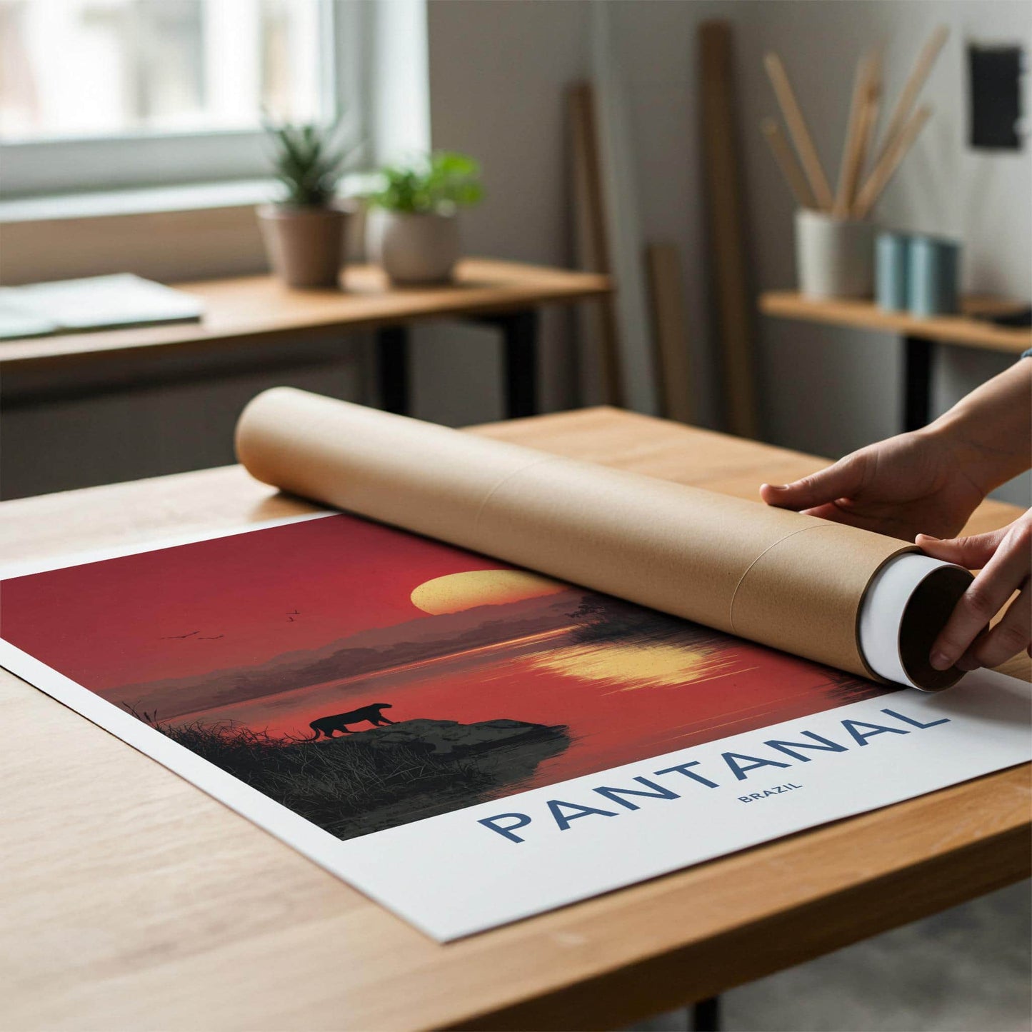 Pantanal Poster - Brazil Travel Art - Panther Red Sunset Home Decor