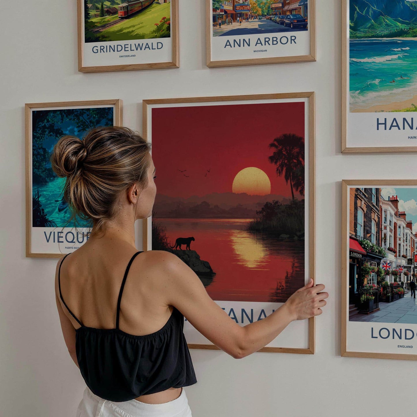 Pantanal Poster - Brazil Travel Art - Panther Red Sunset Home Decor