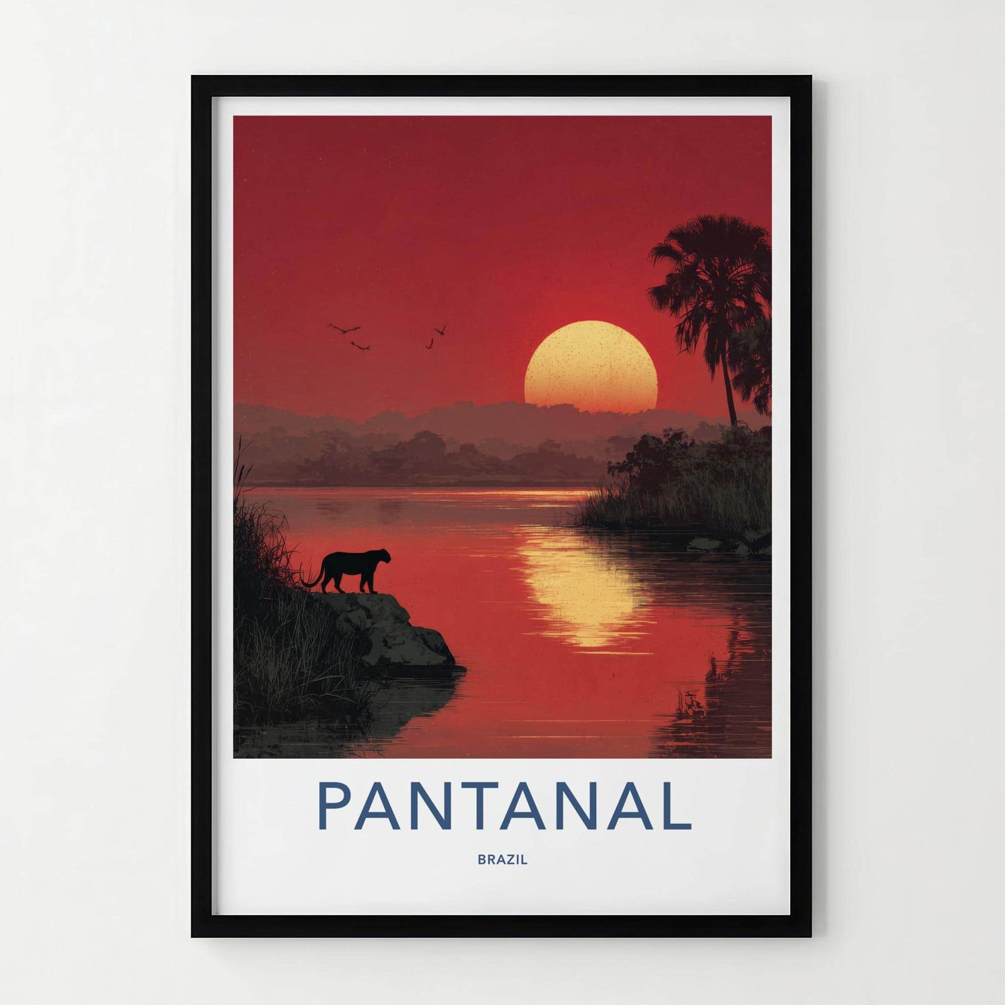Pantanal Poster - Brazil Travel Art - Panther Red Sunset Home Decor
