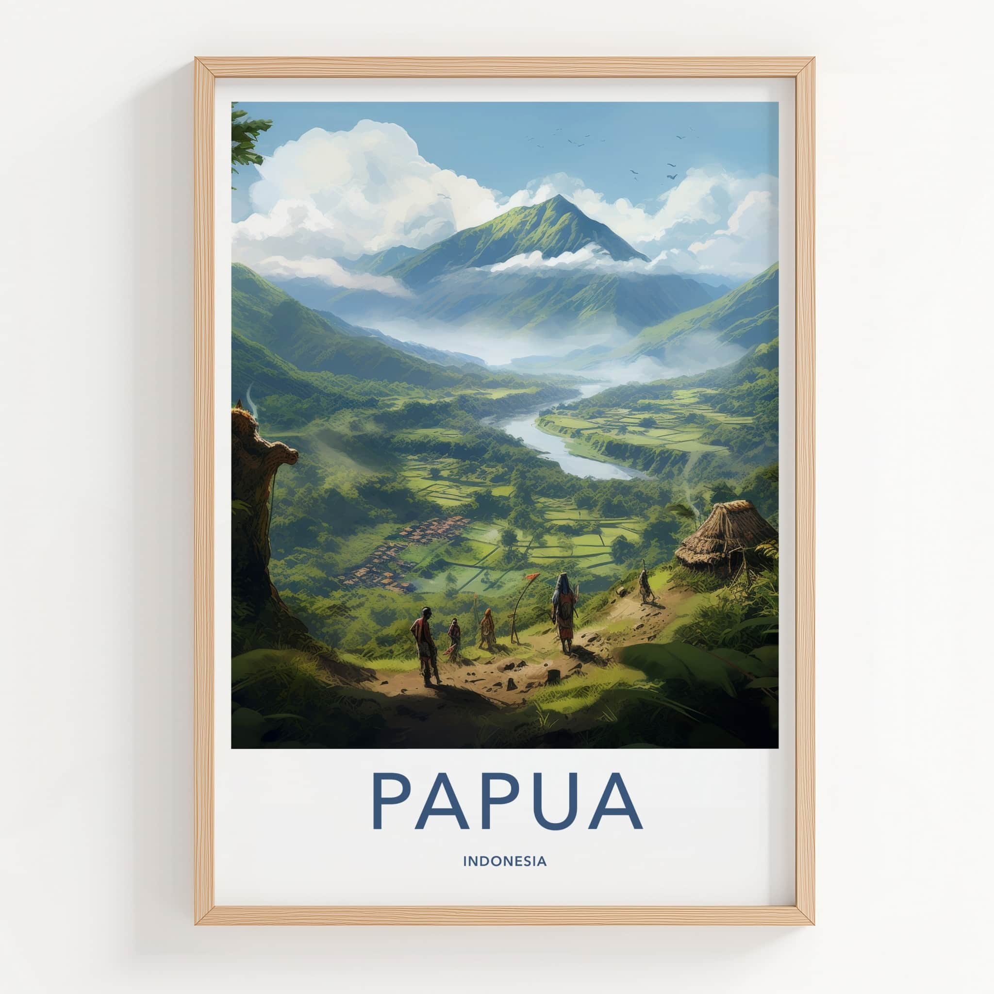 Papua Poster - Indonesia Travel Art - Lush Valley Village Home Decor