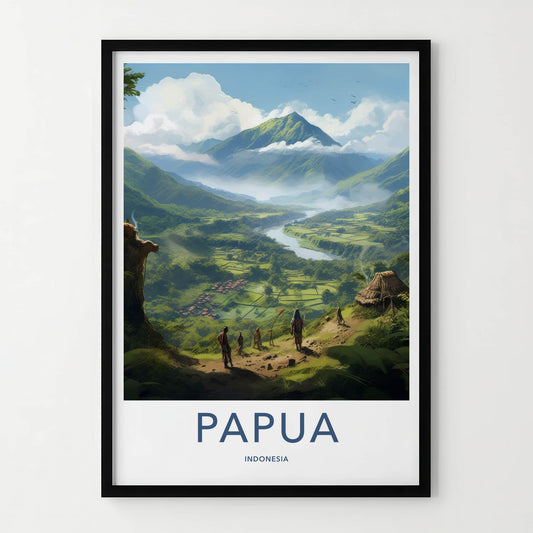 Papua Poster - Indonesia Travel Art - Lush Valley Village Home Decor