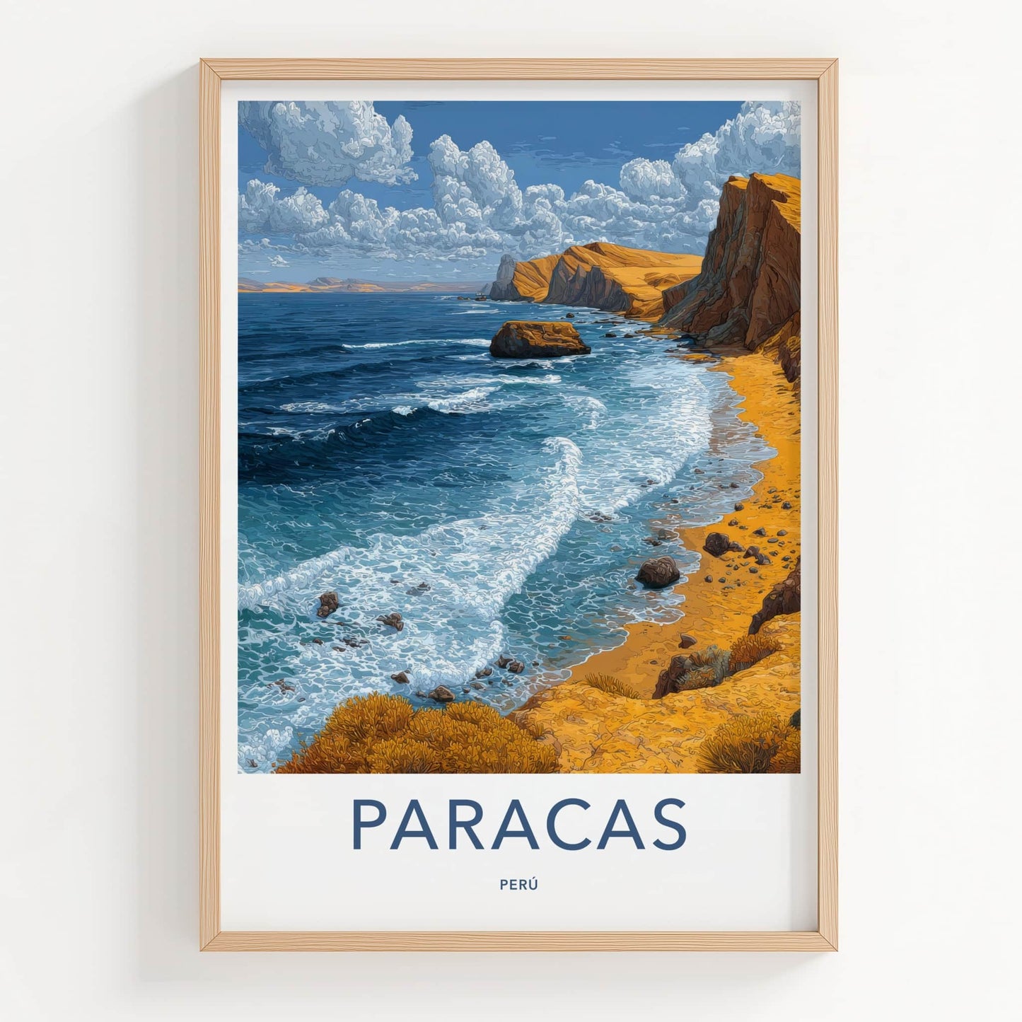 Paracas Poster - Peru Travel Art - Coastal Cliffs Ocean Wall Decor