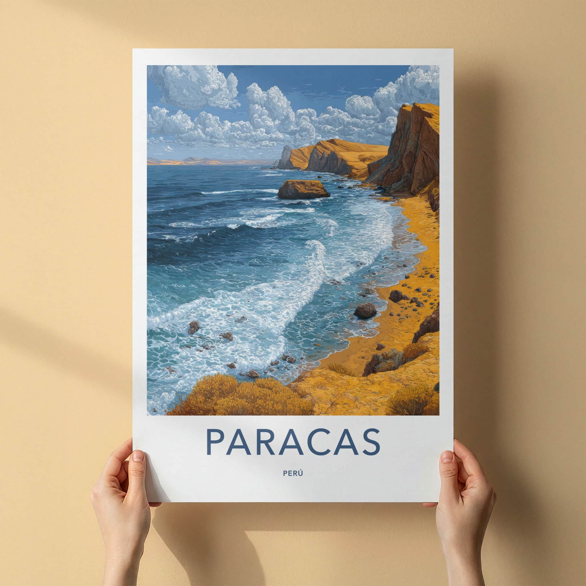 Paracas Poster - Peru Travel Art - Coastal Cliffs Ocean Wall Decor
