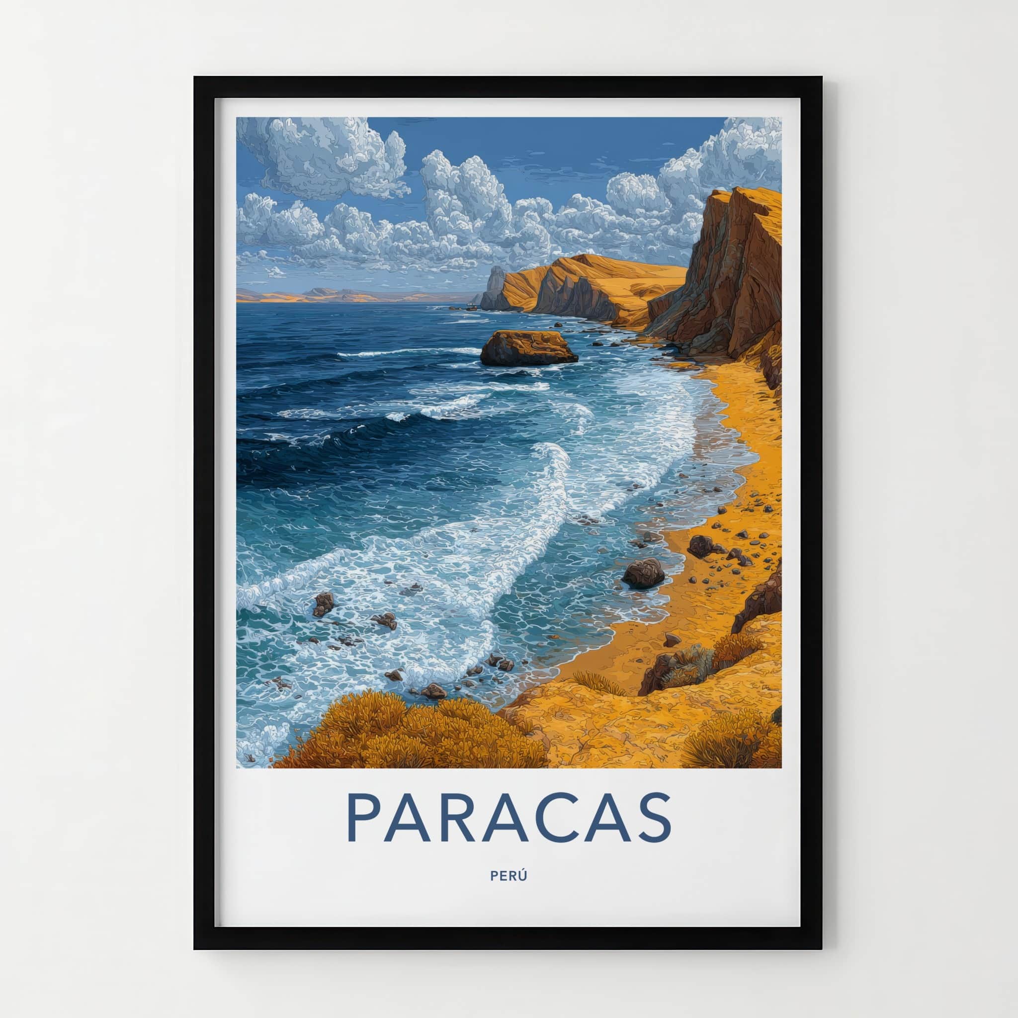 Paracas Poster - Peru Travel Art - Coastal Cliffs Ocean Wall Decor