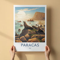 Paracas Poster - Peru Travel Art - Coastal Cliffs Seals Home Decor