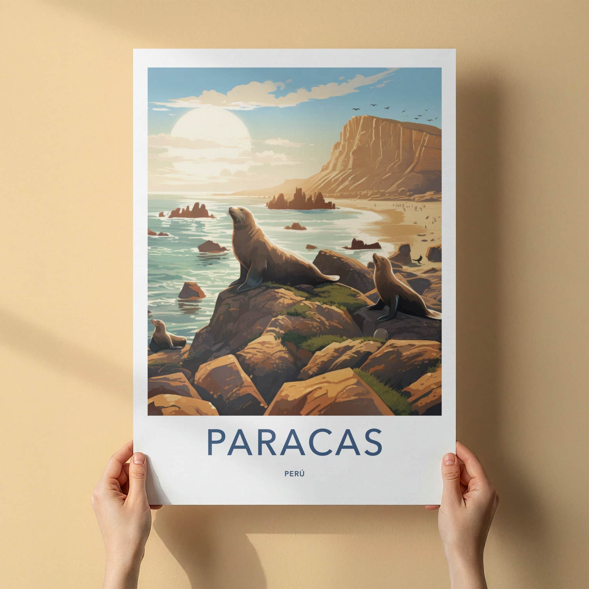 Paracas Poster - Peru Travel Art - Coastal Cliffs Seals Home Decor