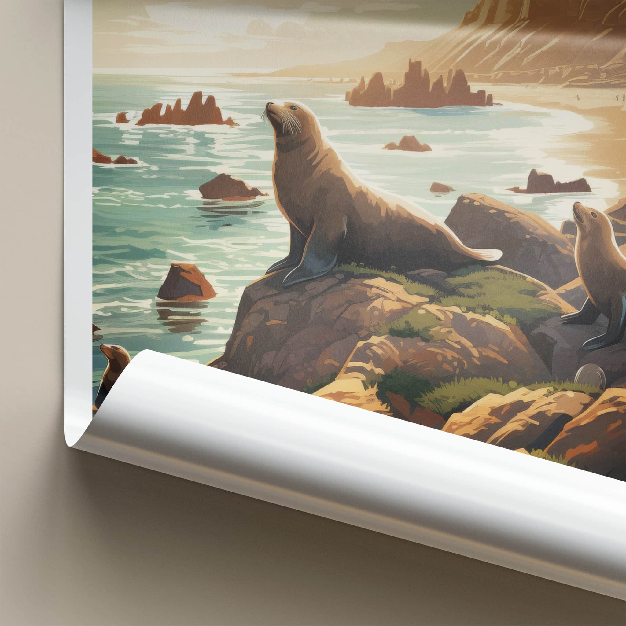 Paracas Poster - Peru Travel Art - Coastal Cliffs Seals Home Decor