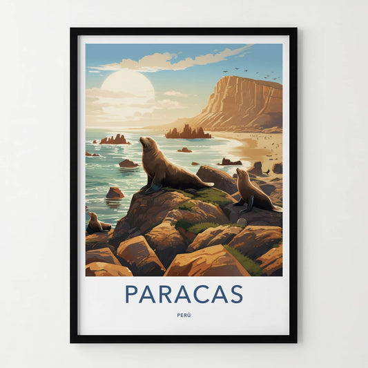Paracas Poster - Peru Travel Art - Coastal Cliffs Seals Home Decor