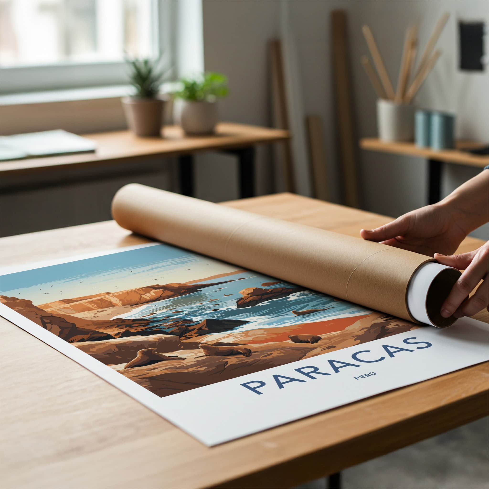 Paracas Poster - Peru Travel Art - Coastal Sea Lions Home Decor