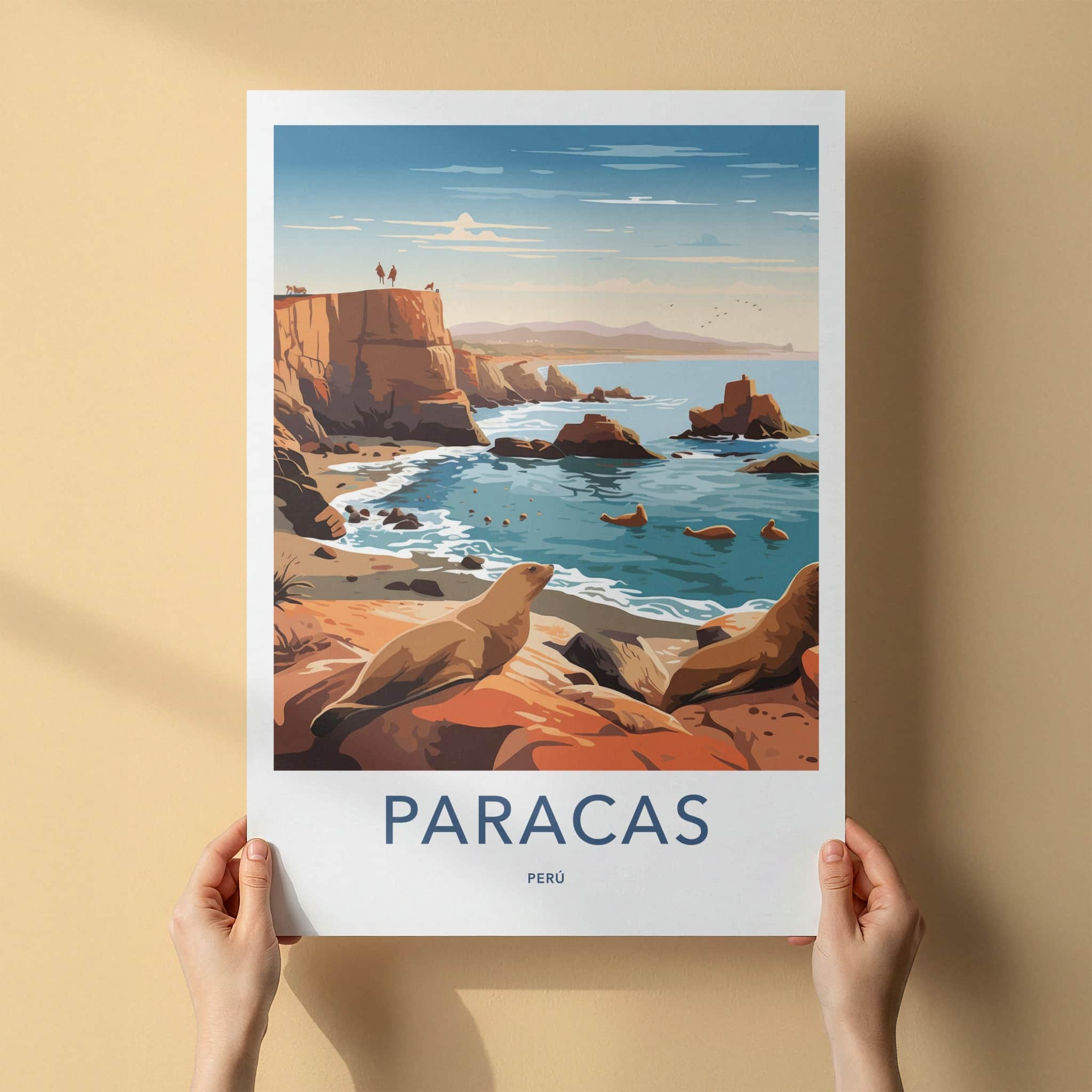 Paracas Poster - Peru Travel Art - Ocean Cliffs Wildlife Wall Decor