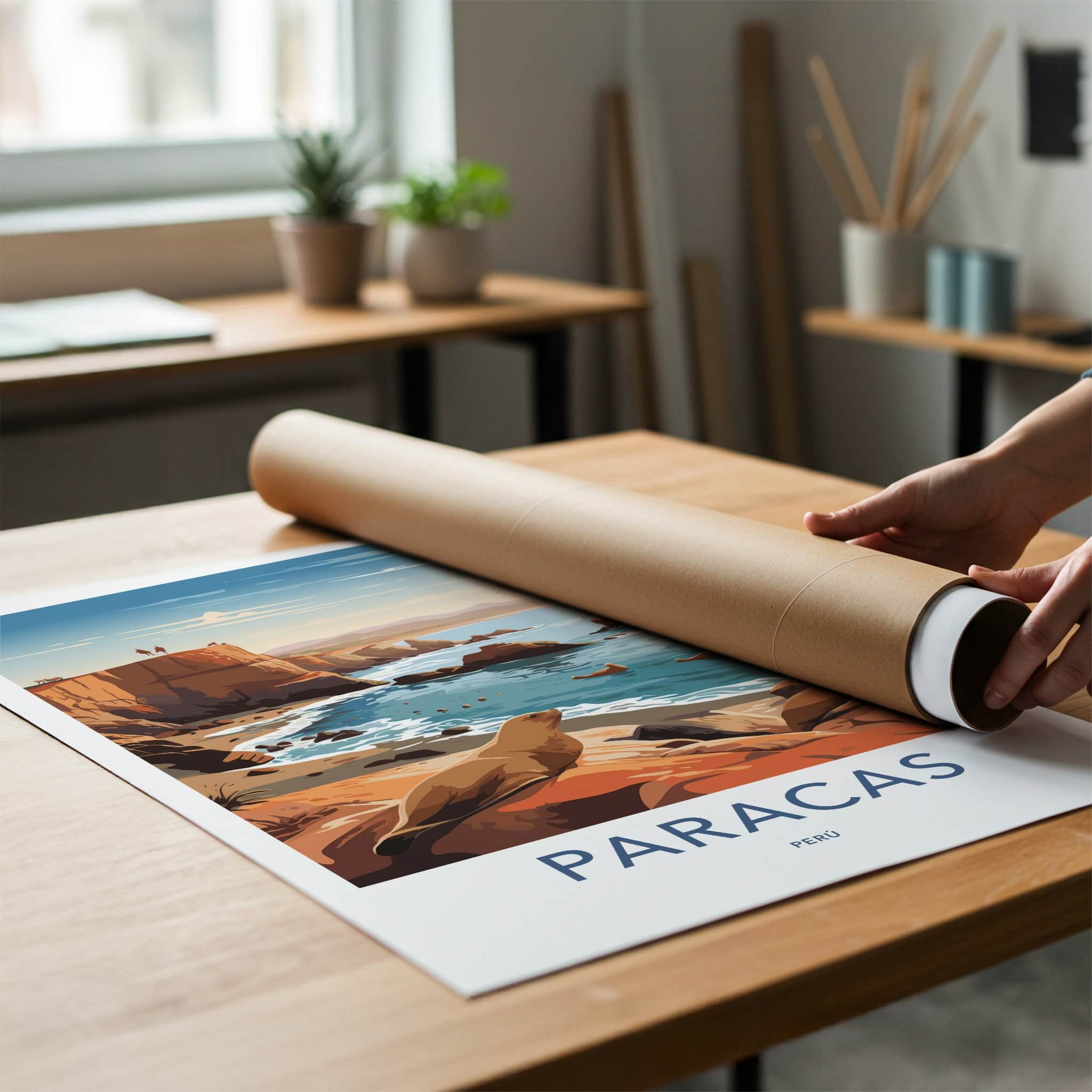 Paracas Poster - Peru Travel Art - Ocean Cliffs Wildlife Wall Decor