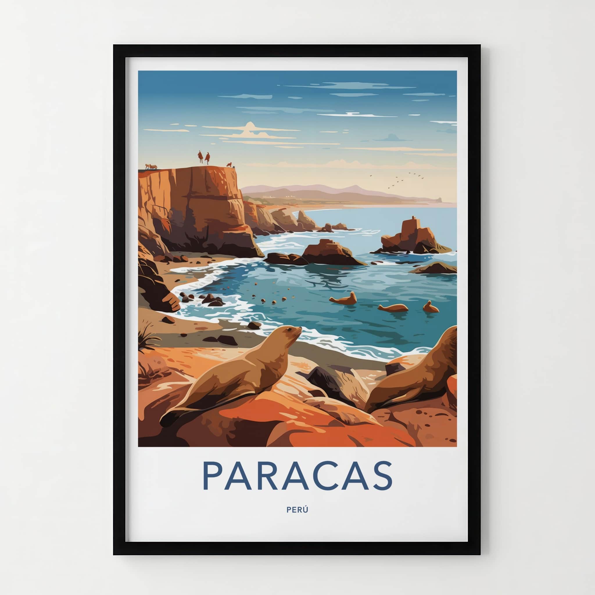 Paracas Poster - Peru Travel Art - Ocean Cliffs Wildlife Wall Decor