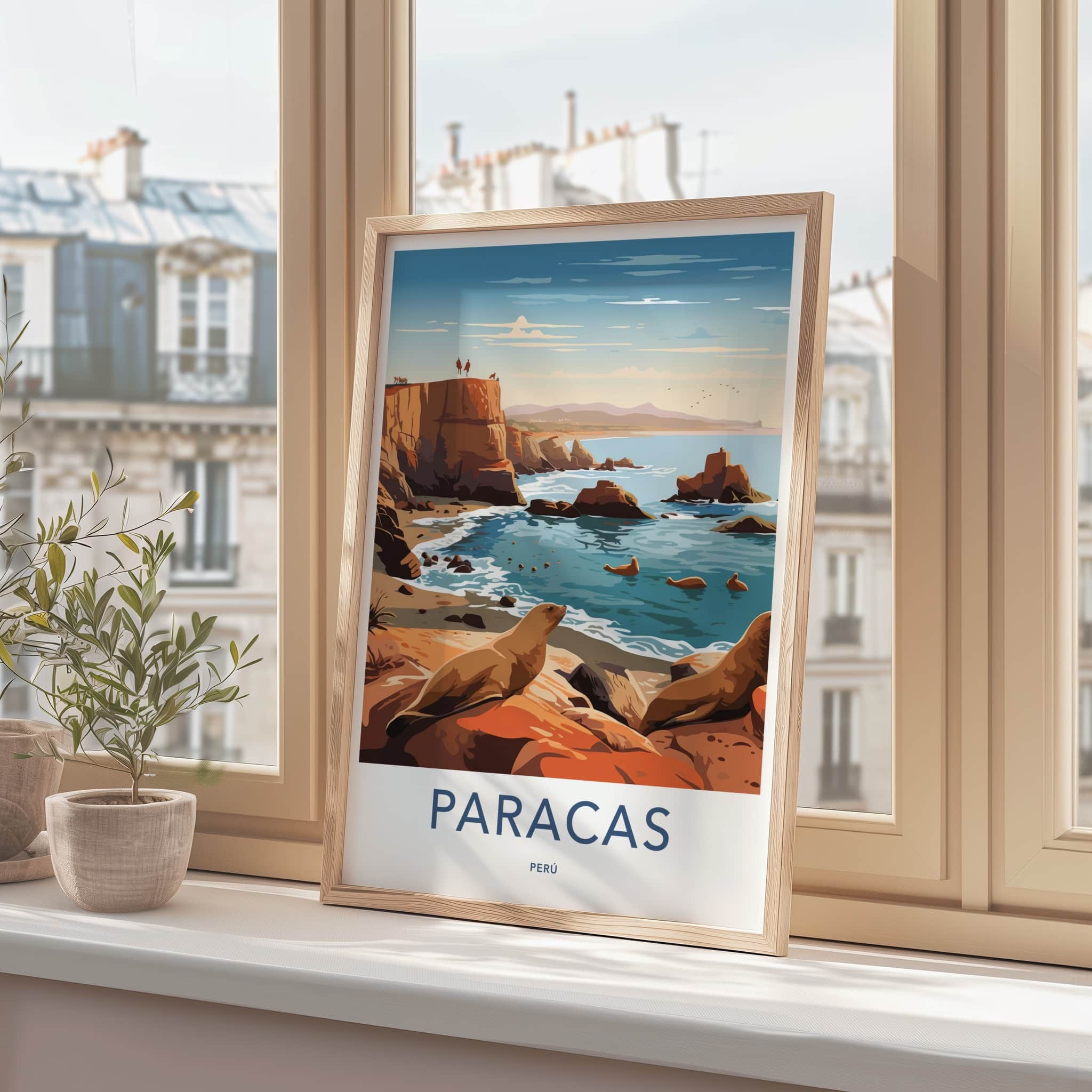 Paracas Poster - Peru Travel Art - Ocean Cliffs Wildlife Wall Decor