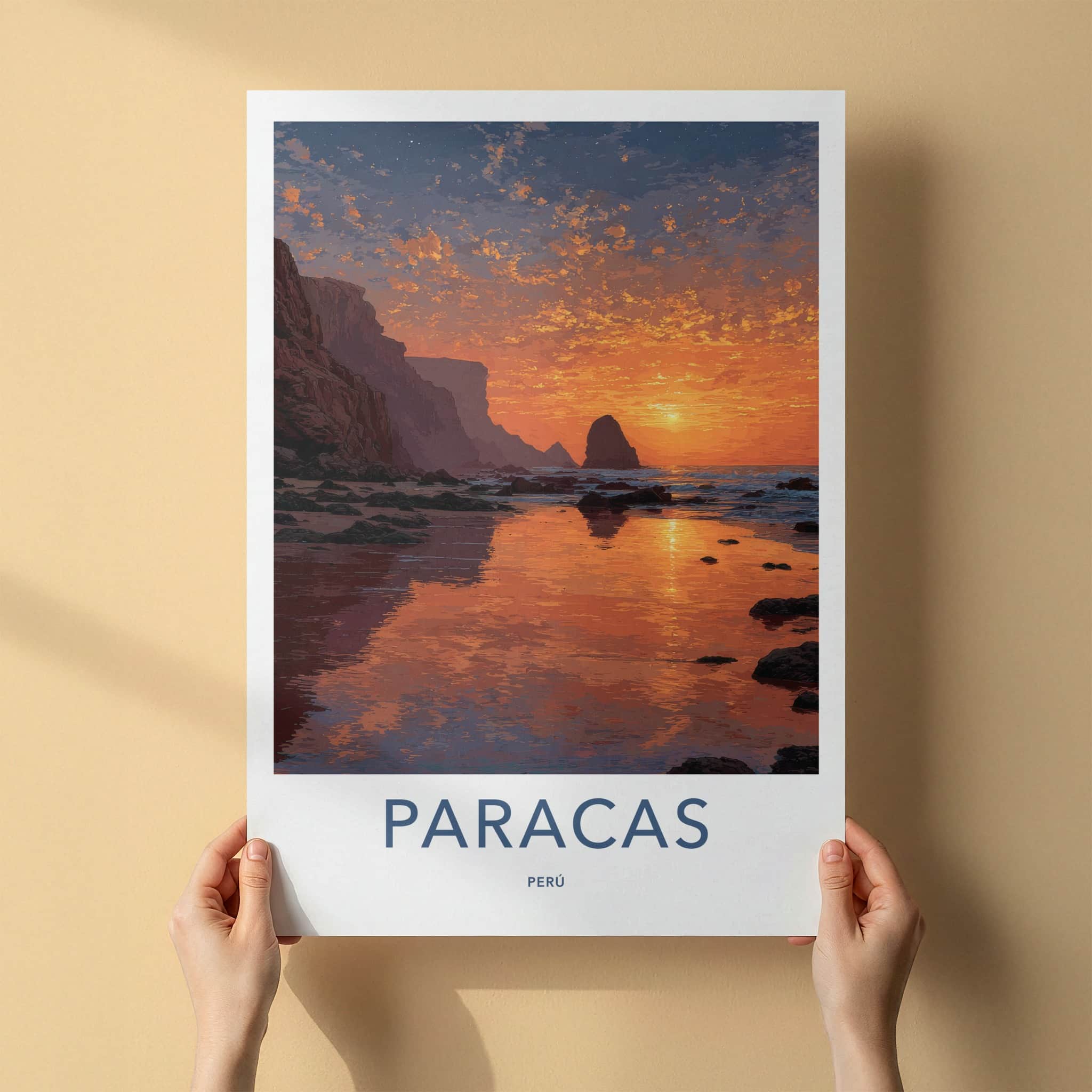 Paracas Poster - Peru Travel Art - Ocean Sunset Rocks Home Decor