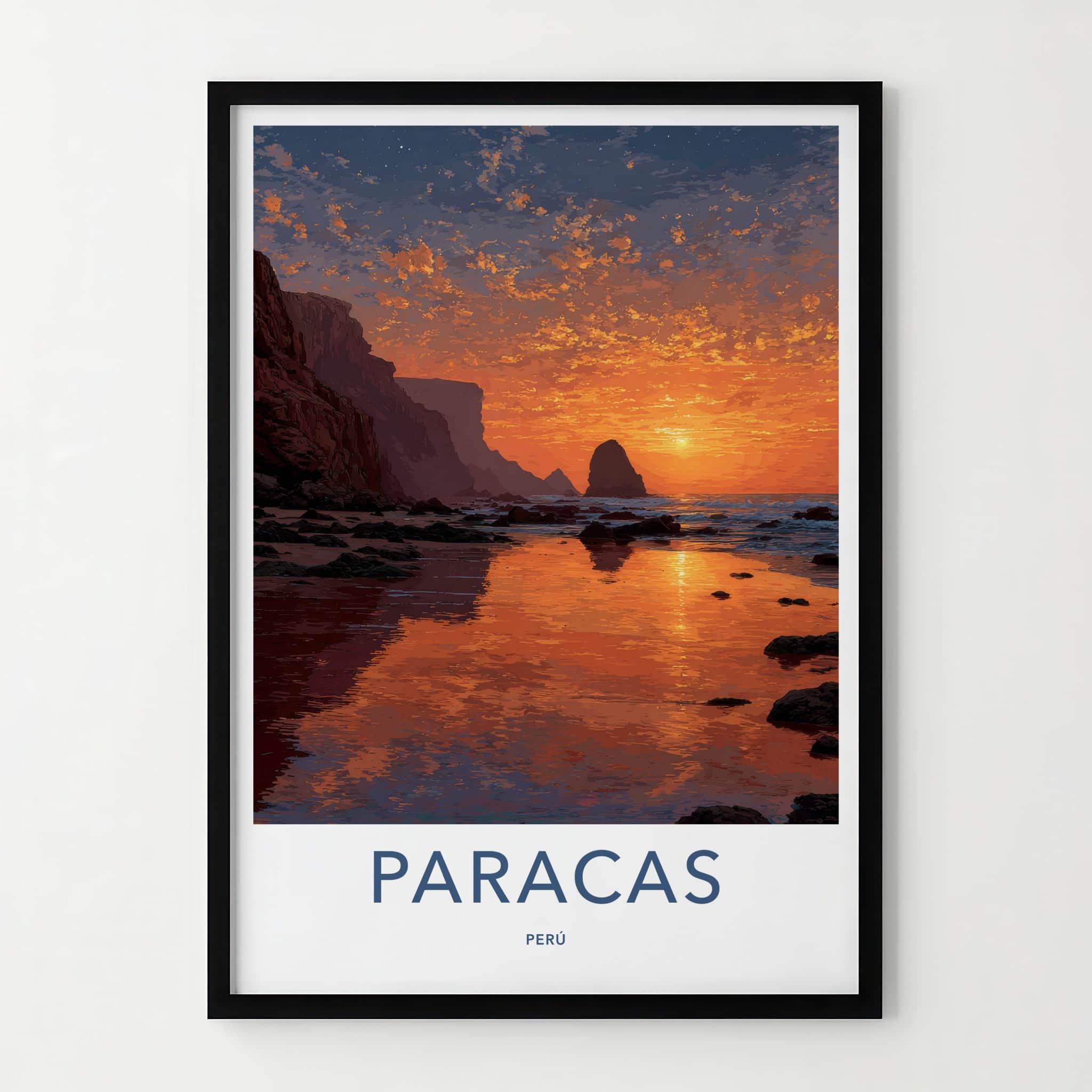 Paracas Poster - Peru Travel Art - Ocean Sunset Rocks Home Decor