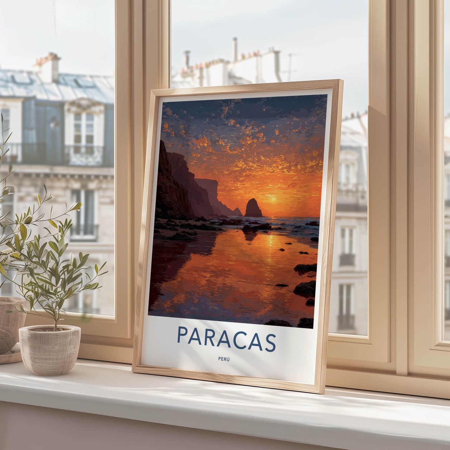 Paracas Poster - Peru Travel Art - Ocean Sunset Rocks Home Decor