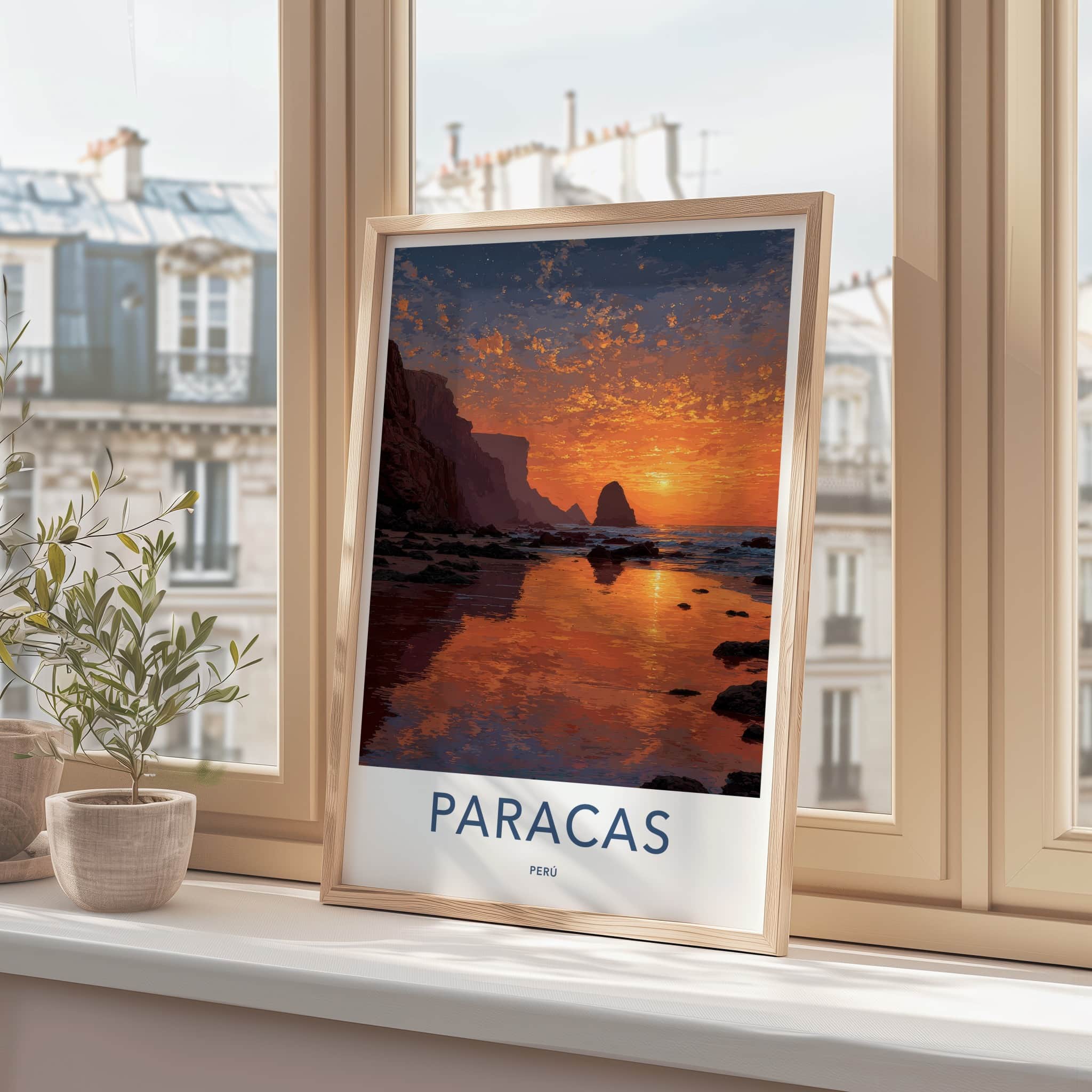 Paracas Poster - Peru Travel Art - Ocean Sunset Rocks Home Decor