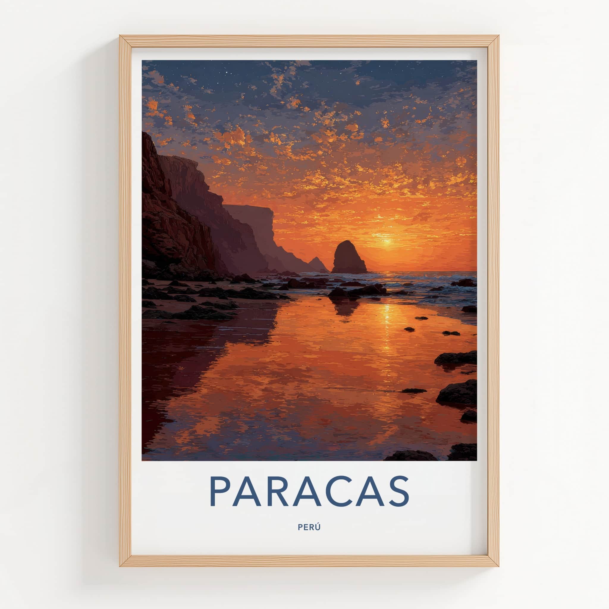 Paracas Poster - Peru Travel Art - Ocean Sunset Rocks Home Decor