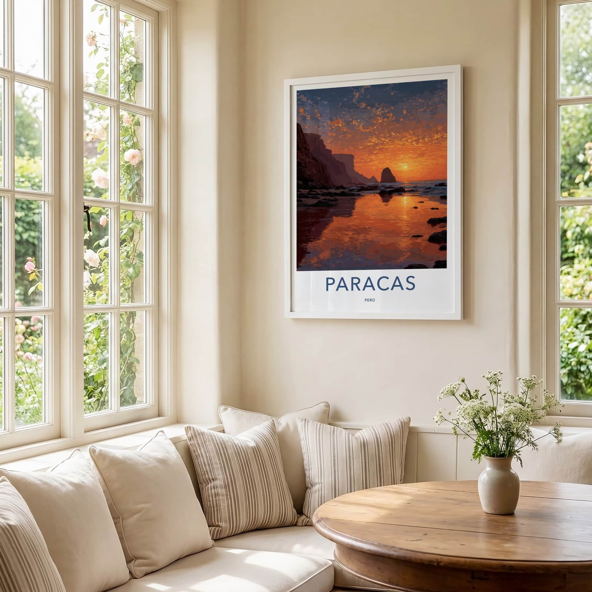Paracas Poster - Peru Travel Art - Ocean Sunset Rocks Home Decor