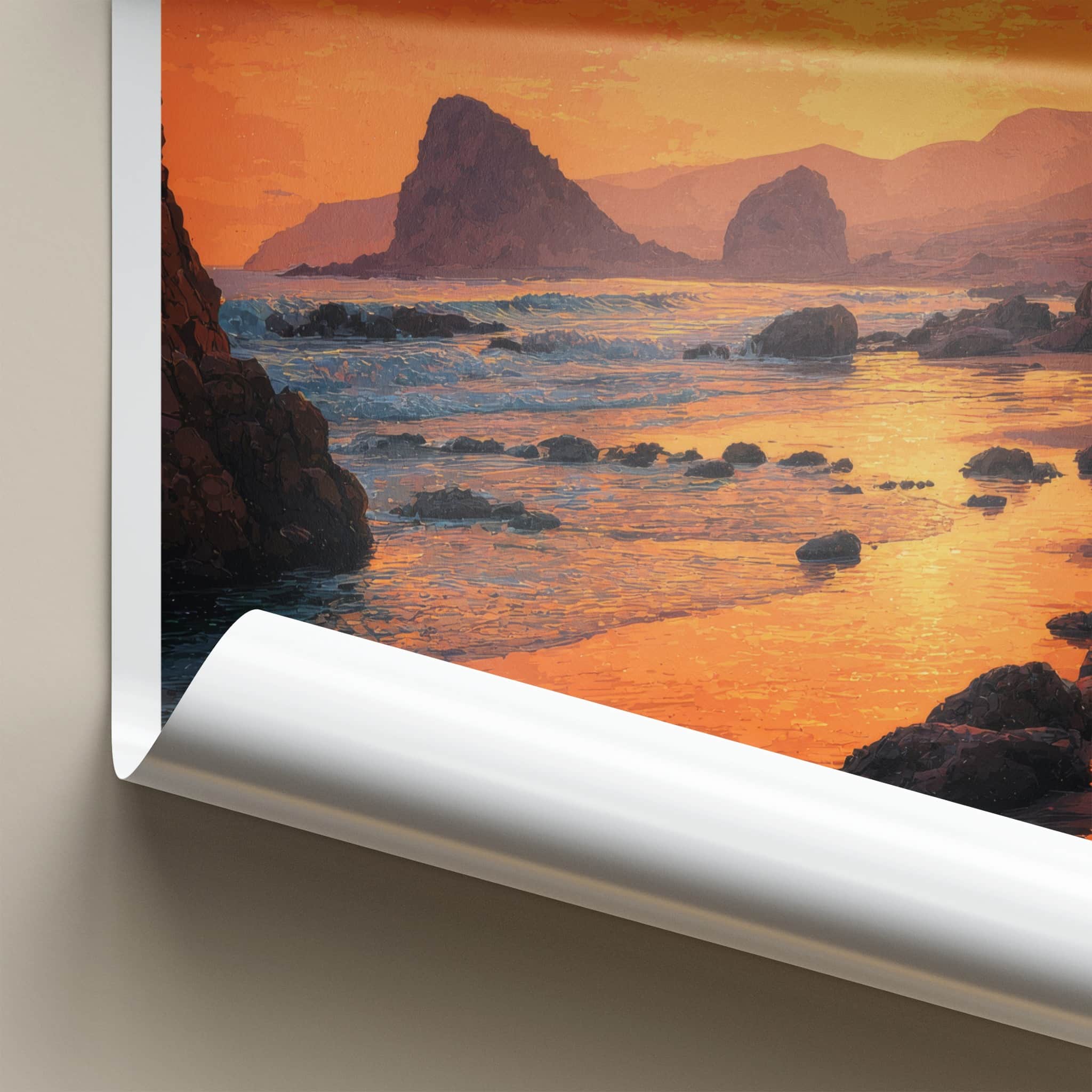 Paracas Poster - Peru Travel Print - Orange Sunset Beach Framed Decor