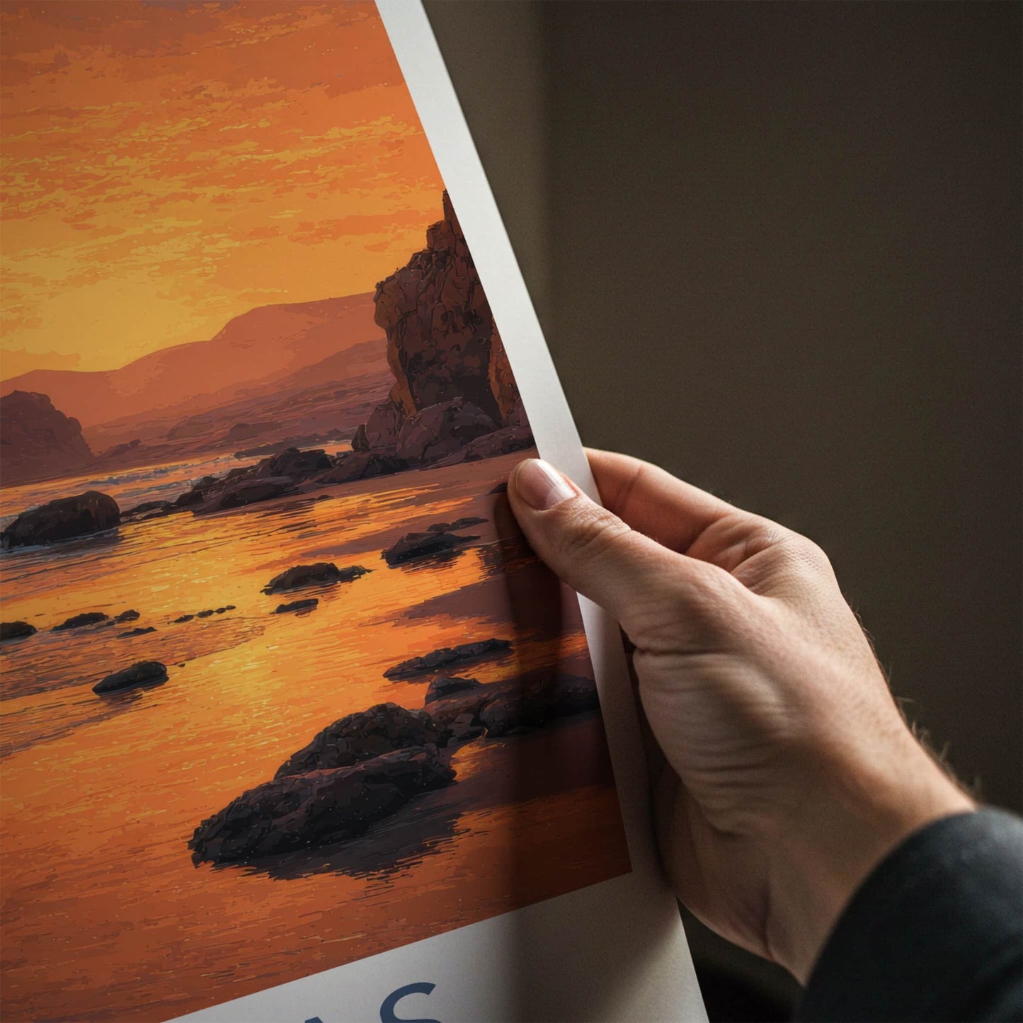 Paracas Poster - Peru Travel Print - Orange Sunset Beach Framed Decor