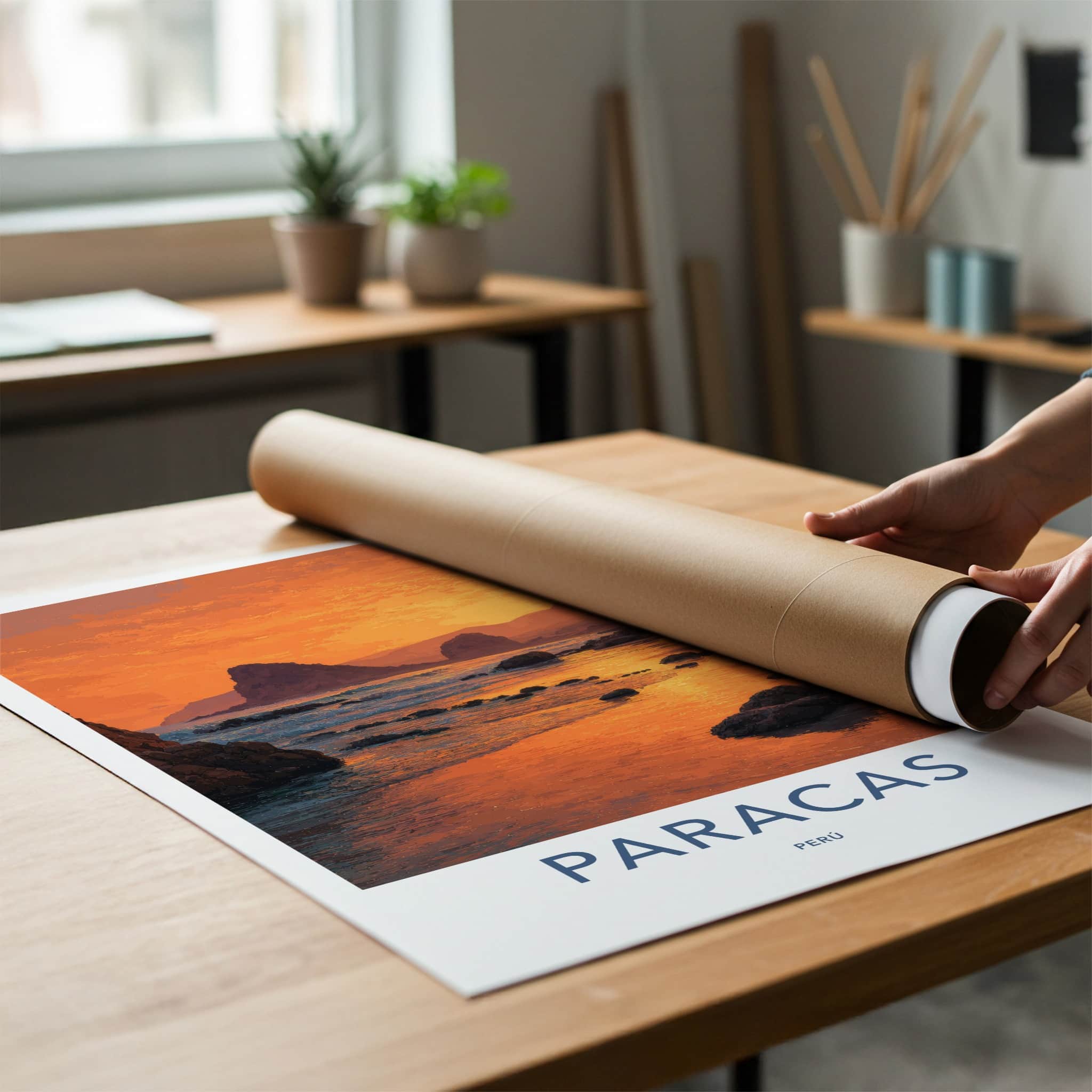 Paracas Poster - Peru Travel Print - Orange Sunset Beach Framed Decor